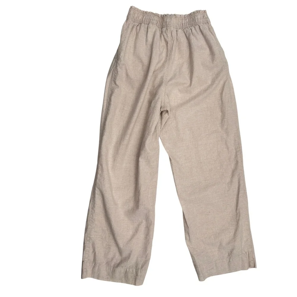 H&M Linen Blend Wide Leg Pull On Pants Beige Elastic Waist Pockets Quiet Luxury